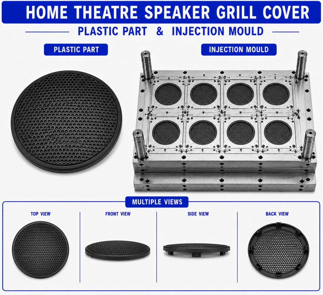 Home Theatre Plastic Speaker Grill Cover Mould and Moulding Service